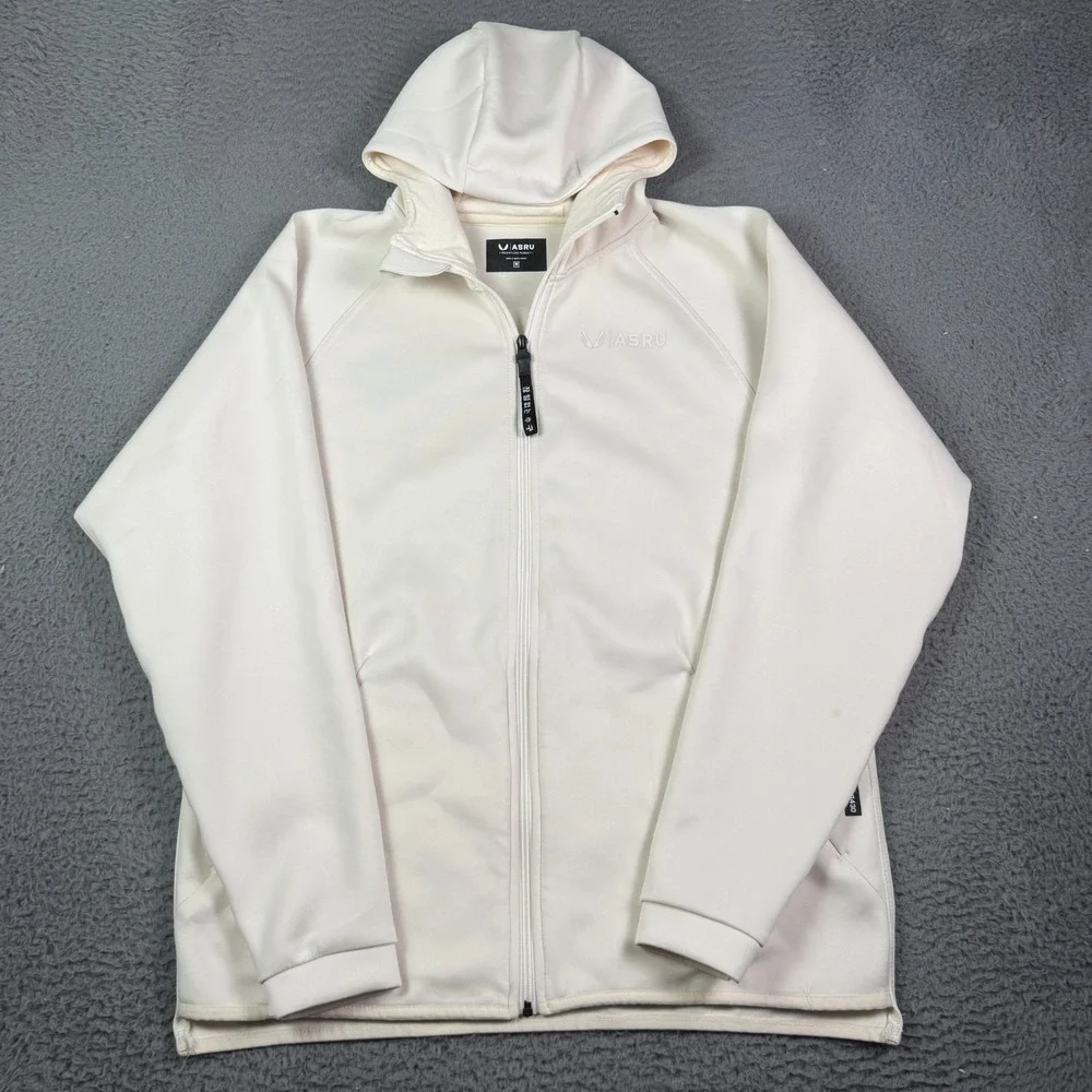 ASRV Tech Hoodie Mens Medium Cream Coolever Full Zip Pullover Stretch Gym